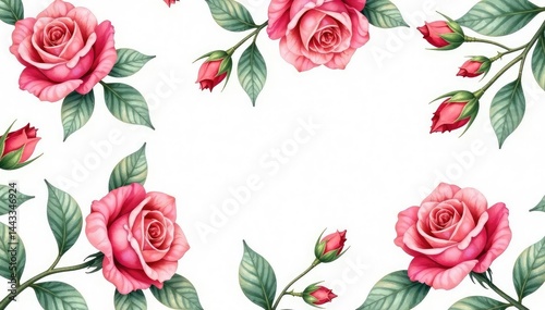 Delicate watercolor rose buds & leaves, repeating pattern , spring, wallpaper