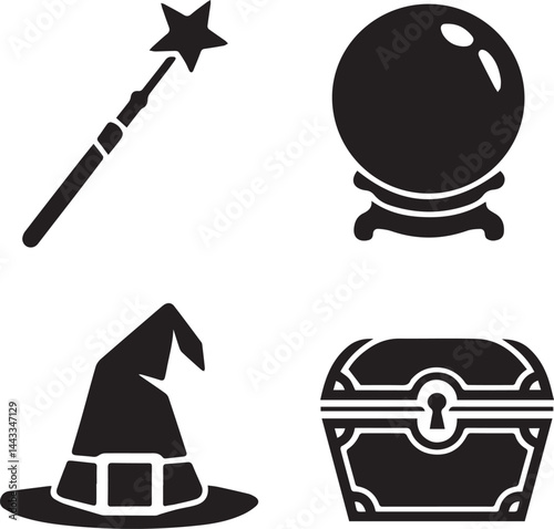 Vector Silhouette Clipart Set of Magical Elements – Mystical and Fantasy Icons Collection