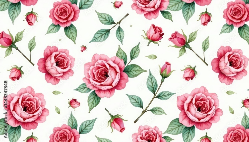 Delicate watercolor roses & leaves, repeating seamlessly , flower pattern, seamless Delicate watercolor roses & leaves, repeating seamlessly , flower pattern, seamless