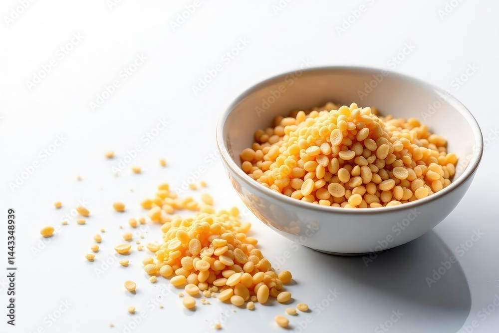 Empty bowl with scattered grains, white background , background, diet, self-control Empty bowl with scattered grains, white background , background, diet, self-control
