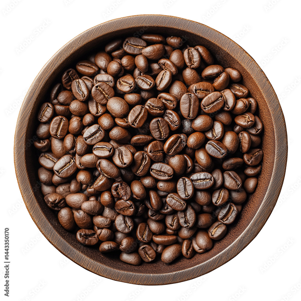 Fototapeta premium Premium Roasted Coffee Beans in Wooden Bowl – Aromatic Dark Roast Close-Up