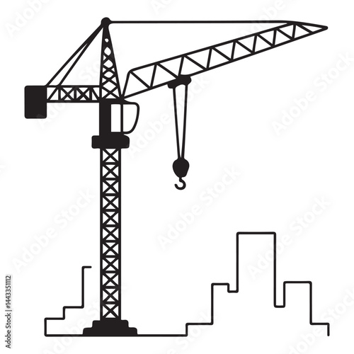 Building crane Icon Vector. Flat vector illustration in Vector Black silhouettes. with white background