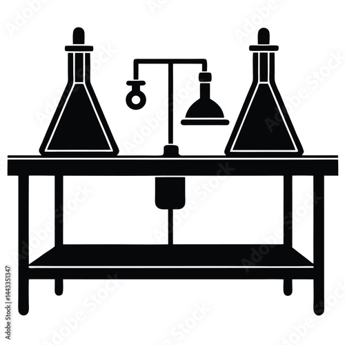 isolated lab bench with scientific equipment on white background 