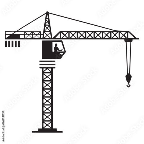 Building crane Icon Vector. Flat vector illustration in Vector Black silhouettes. with white background