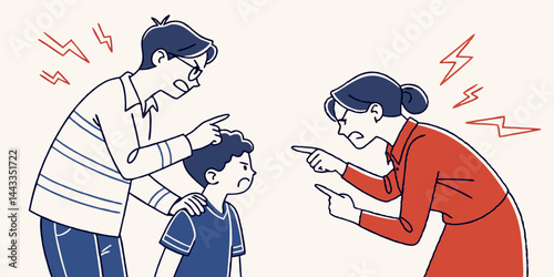Angry Parents Scolding Child Line Art Family Conflict Design	