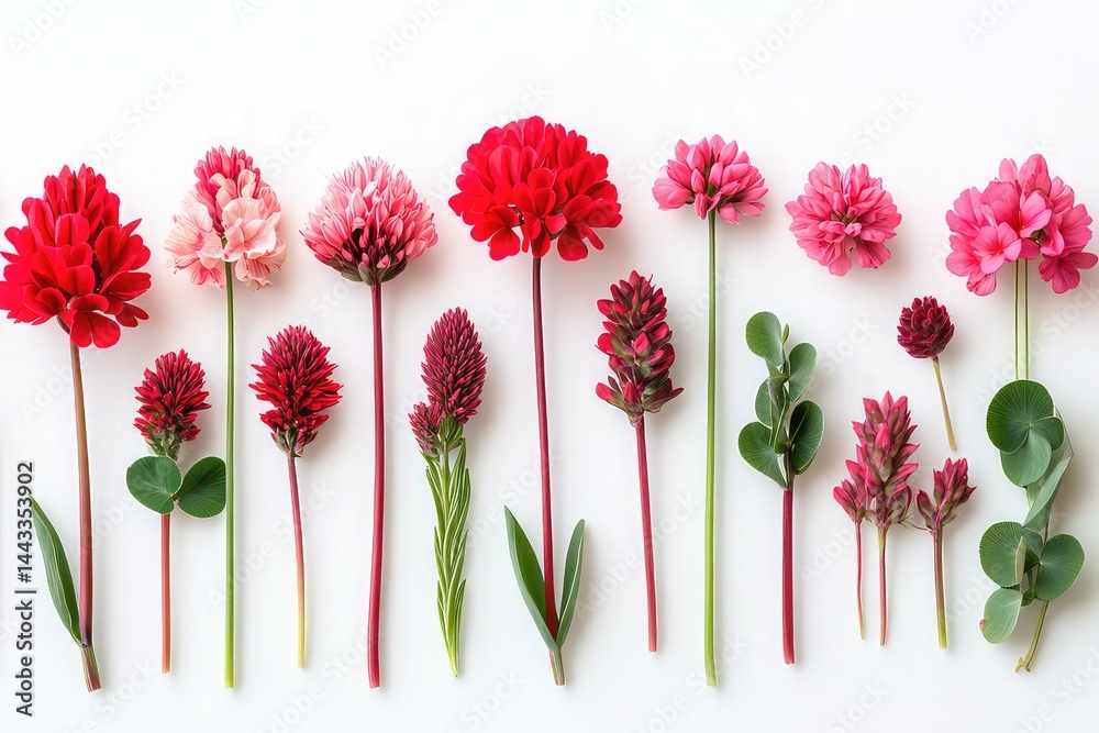 Obraz premium A selection of bright red clover flower heads