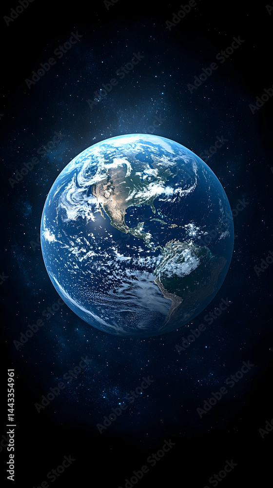 Obraz premium Earth from space shows continents and clouds against a starry background