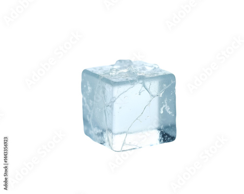 Captivating translucent ice cube, A frozen moment of clarity, showcasing sharp crystalline edges and purity in a minimalist composition against a stark backdrop