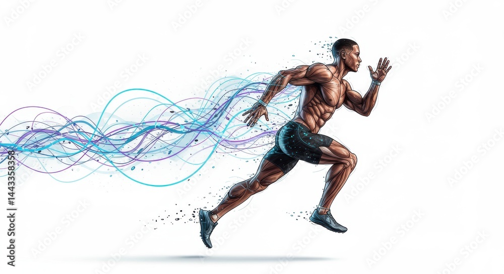 Naklejka premium Athlete running with speed effect isolated on white background