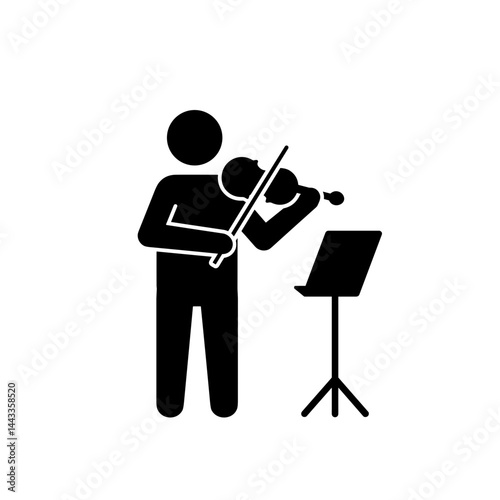 Violinist playing music with a stand in a minimalist style  