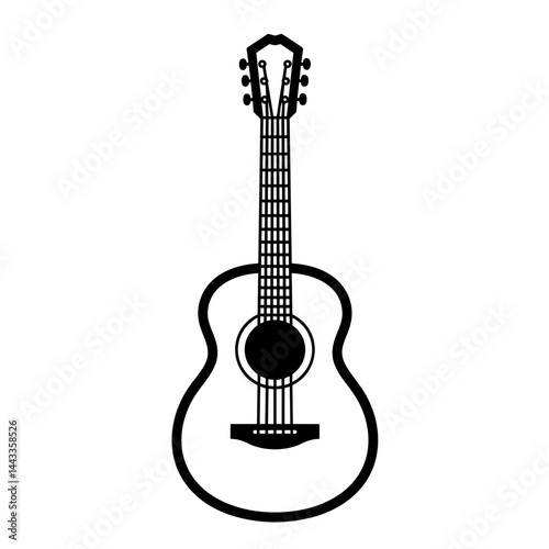 Acoustic guitar illustration in minimalist black and white style  