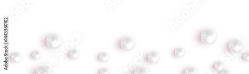 Elegant white pearls scattered on a light background with soft shadows, ideal for luxury, beauty, or fashion-themed designs