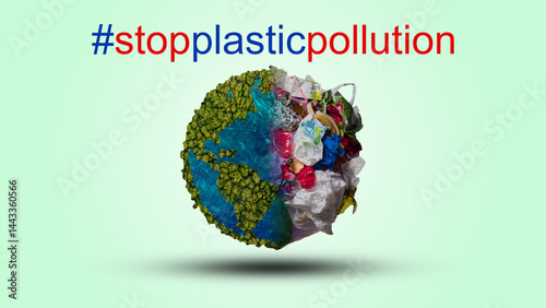 Planet vs. Plastics, Earth day 2024 concept 3d tree background. Ecology concept. Design with globe map drawing and leaves isolated on white background.  photo