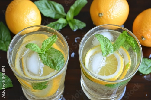 Refreshing citrus drinks with ice photo