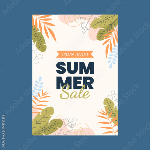 Summer Sale Promotion A4 Poster Template For Social Media, Web, And Internet Ads.