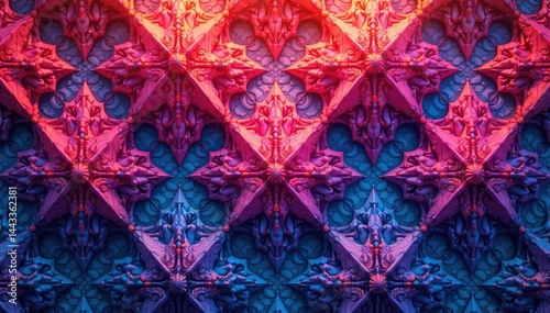 Intricate tessellation of geometric shapes in vibrant hues , graphic design, tessellation