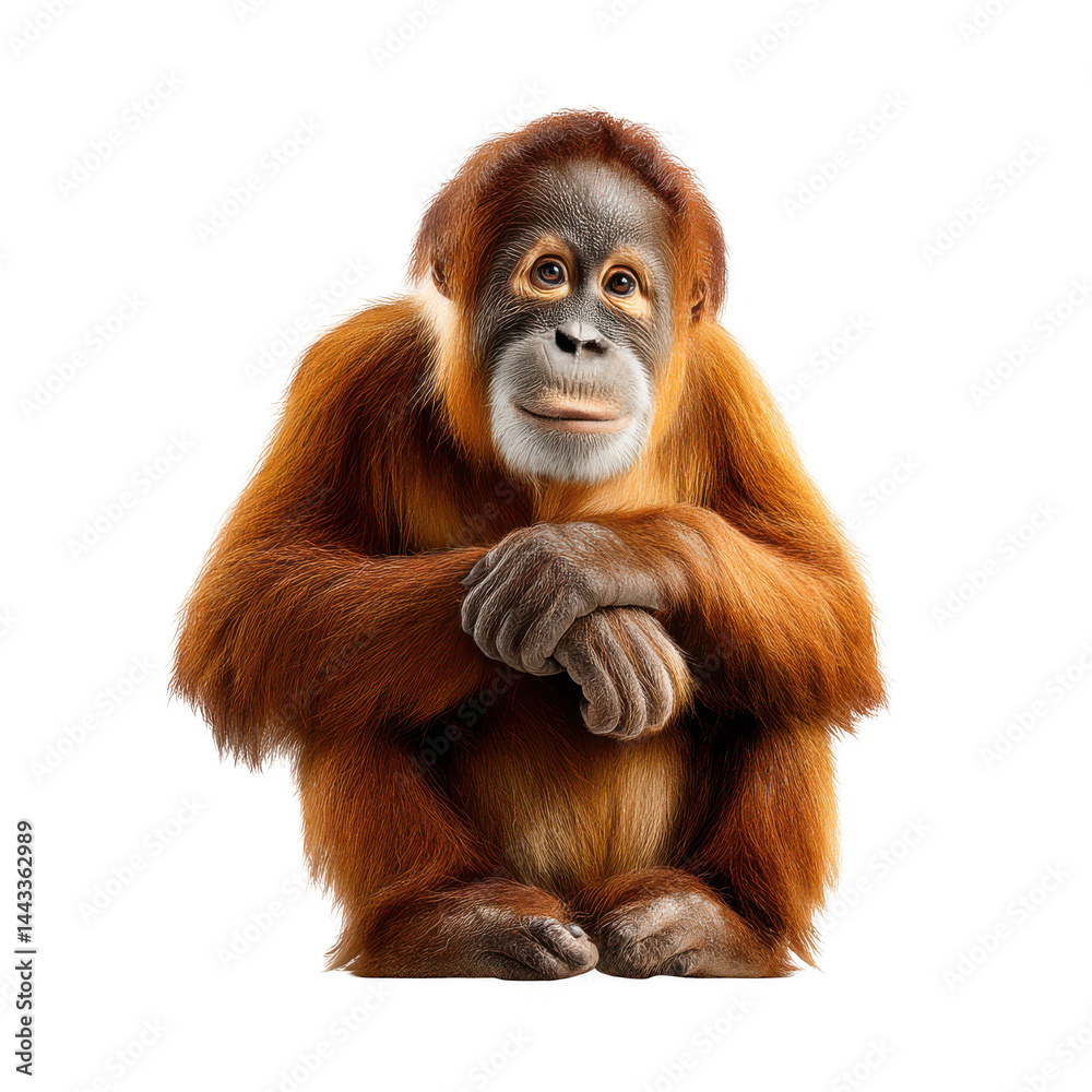 Orangutan observing in rainforest sanctuary wildlife natural habitat close-up perspective conservation awareness Orangutan observing in rainforest sanctuary wildlife natural habitat close-up perspective conservation awareness