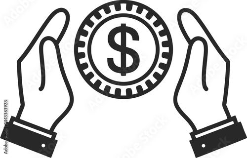 dollar coin icon with hand, save money icon, deposit cash back savings icon vector art illustration