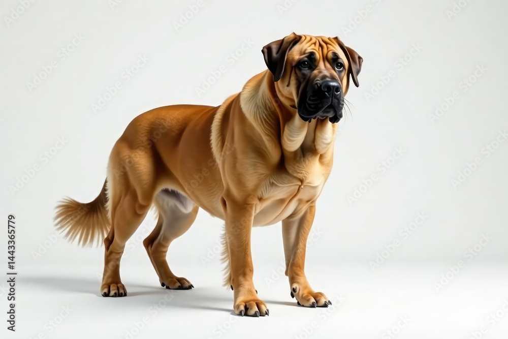 Obraz premium Majestic mastiff, powerful stance, white background, animal, furry, studio