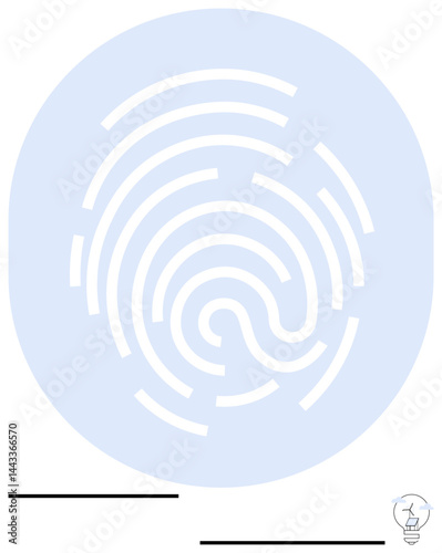 Fingerprint pattern within circular frame on light background. Ideal for identity, biometrics, security, authentication, innovation, technology, digital privacy. Flat simple metaphor