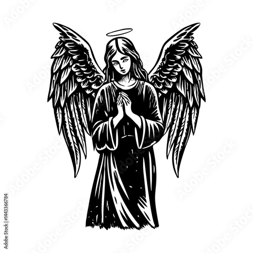 Vintage style illustration showing gothic angel