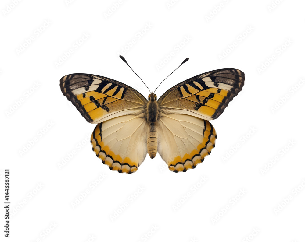 Obraz premium Close-up studio shot showcasing the intricate wing patterns and delicate beauty of a Spicebush Swallowtail butterfly, highlighting its unique colorations and symmetrical design on isolate