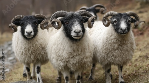 Scottish Blackface Sheep Trio: Horned Wonders in the Highlands
