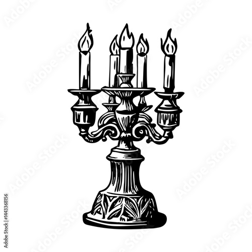 A vintage style illustration showing gothic candlestick