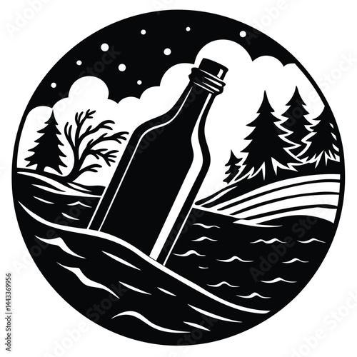 Water Bottle and Flask Canteen, thermos, collapsible water container Vector silhouette