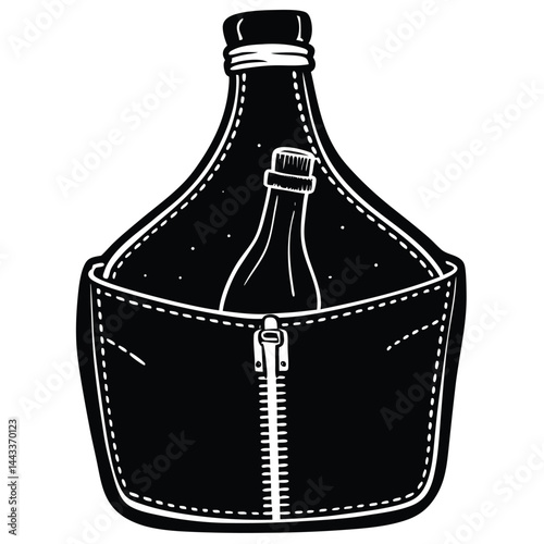 Water Bottle and Flask Canteen, thermos, collapsible water container Vector silhouette