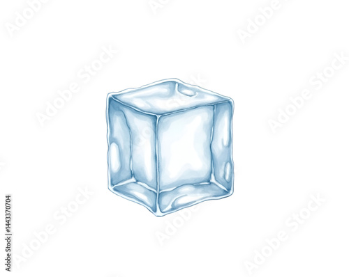 Delicate hand-drawn sketch of a solitary ice cube evoking freshness and purity with its transparent texture and geometric form perfect for illustrating cold beverages or concepts