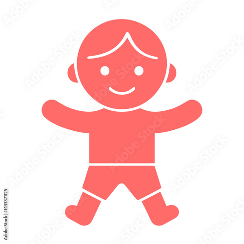 Happy child character illustration in pink color on a white background