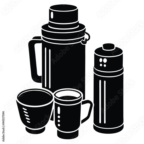 Water Bottle and Flask Canteen, thermos, collapsible water container Vector silhouette