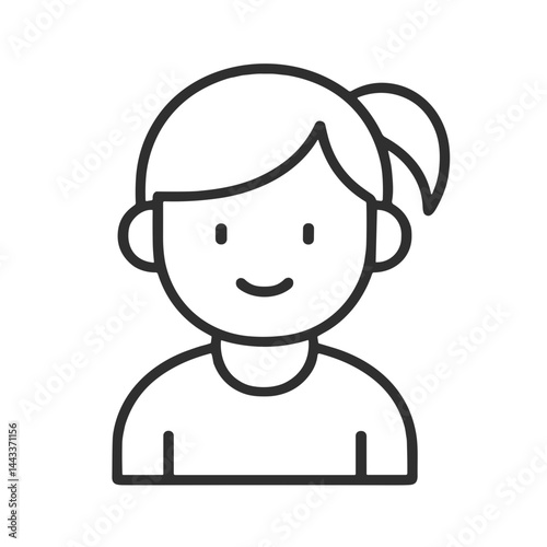 Cheerful young girl outline illustration with a smile on a white background