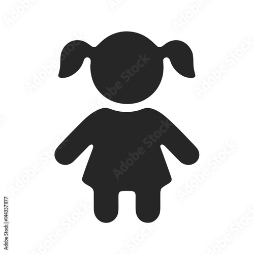 Bold silhouette illustration of a young girl with pigtails on a white background
