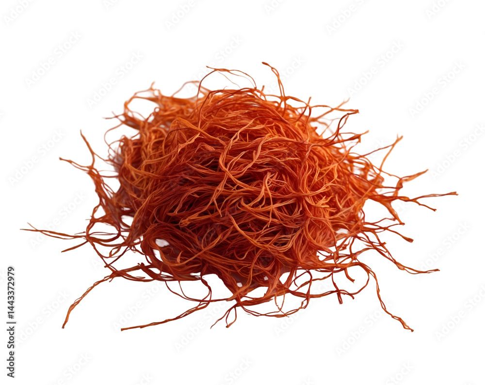 Naklejka premium Delicate Saffron Threads, A Macro Exploration of Culinary Spice Texture and Color, Revealing the Fine Filaments and Rich Aroma of this Precious Ingredient in Detail