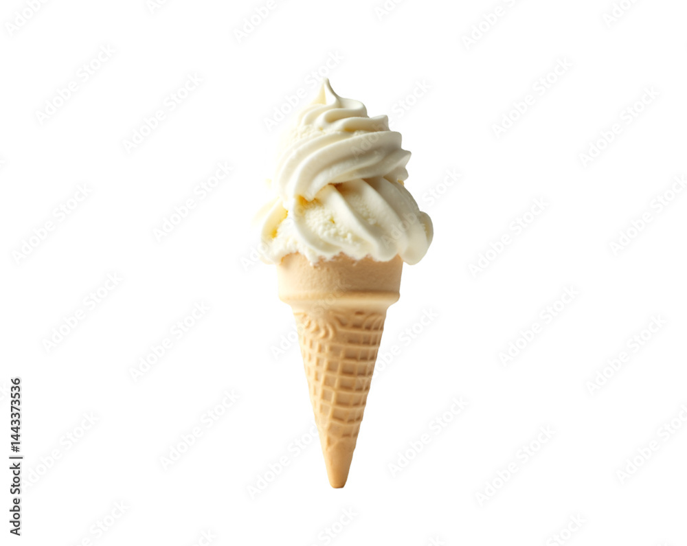 Delicious Creamy White Ice Cream Cone Isolated, A Classic Sweet Treat for Hot Summer Days, Perfect Refreshment and Dessert, Studio Shot against a Black Backdrop Delicious Creamy White Ice Cream Cone Isolated, A Classic Sweet Treat for Hot Summer Days, Perfect Refreshment and Dessert, Studio Shot against a Black Backdrop