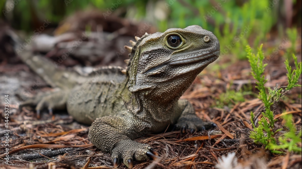 Fototapeta premium Tuatara Portrait: Ancient Reptile in Natural Habitat