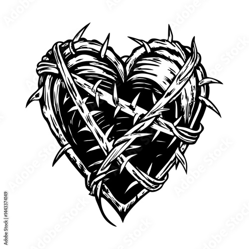 Cursed heart illustration in vintage style
