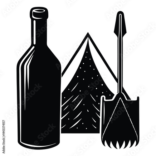 Water Bottle and Flask Canteen, thermos, collapsible water container Vector silhouette
