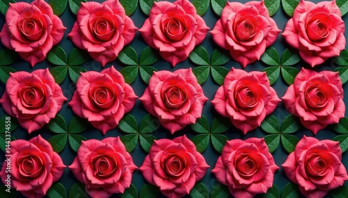 Symmetrical rose motifs arranged in a square grid , classic, texture