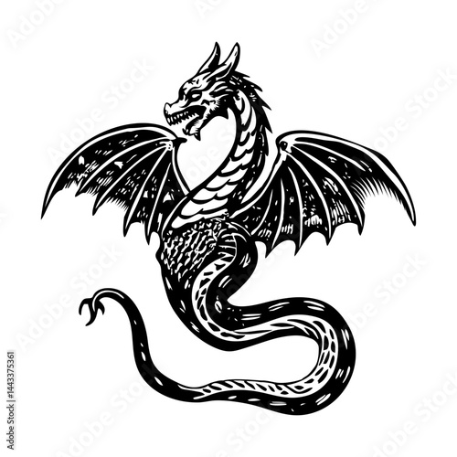 Winged serpent illustration in vintage style