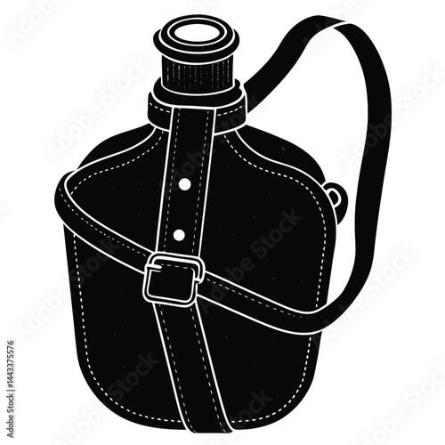 Water Bottle and Flask Canteen, thermos, collapsible water container Vector silhouette
