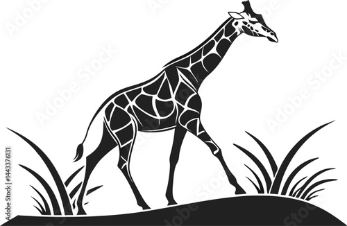 Giraffe Silhouette Side View – Black and White Minimalist Wildlife Vector