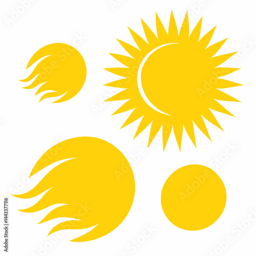 Set of sun icons. Abstract yellow bruh sun set vector art.