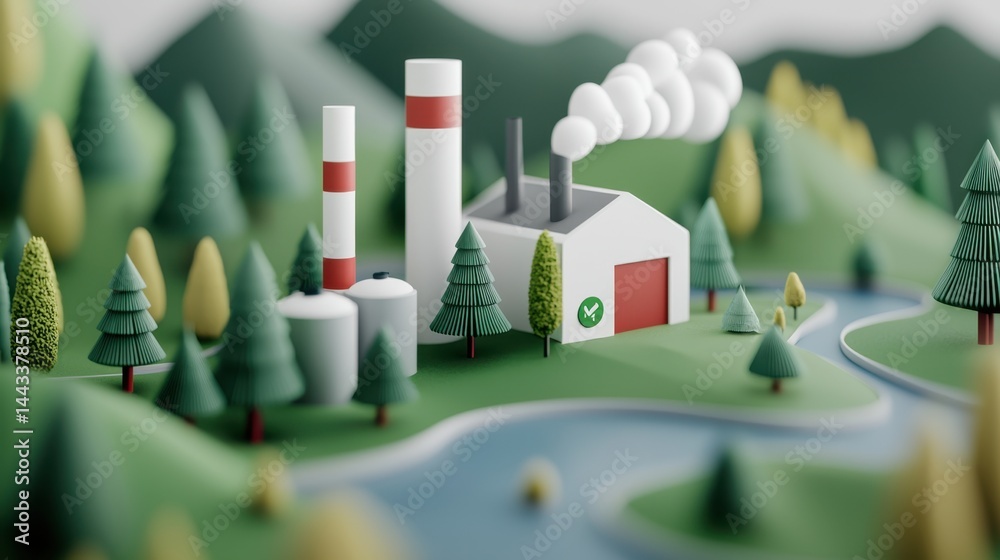 Rare Earth Sustainable Concept, 3D Rendered Visualization of Rare Earth Supply Chains in a Scenic Industrial Landscape
