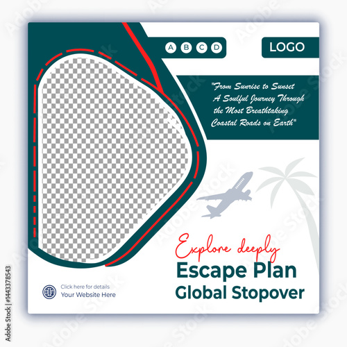 Travel and tour social media posts and web banner square design template