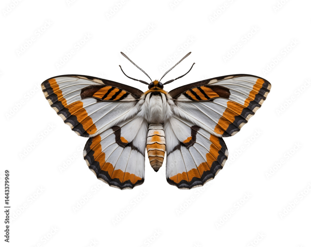 Fototapeta premium Detailed close up of a tiger moth showcasing its striped wings and intricate patterns offering a captivating glimpse into the beauty of wildlife and nature