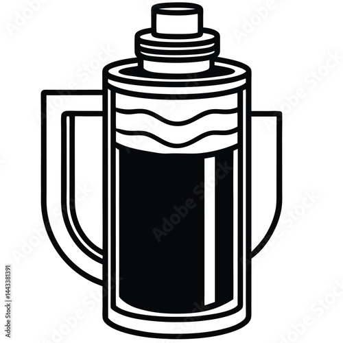 Water Bottle and Flask Canteen, thermos, collapsible water container Vector silhouette line art 