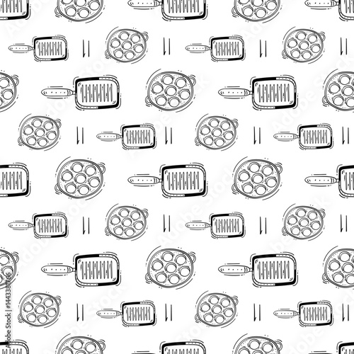 kitchen utensil pattern. kitchenware seamless pattern. doodle kitchen background
